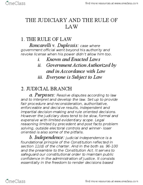 POLSCI 3NN6 Lecture Notes - Lecture 4: Judicial Independence, Judicial Activism, Statutory Interpretation thumbnail