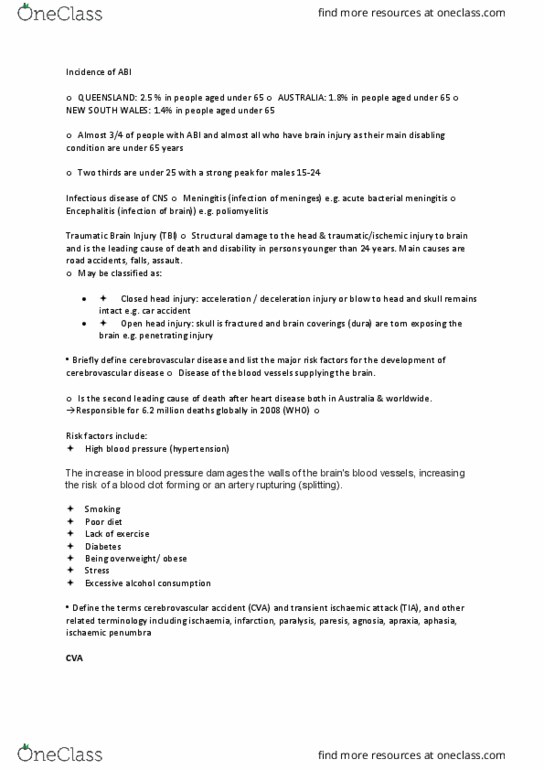 PHTY209 Lecture Notes - Lecture 5: Traumatic Brain Injury, Transient Ischemic Attack, Intracranial Hemorrhage thumbnail