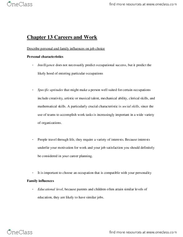 Psychology 2035A/B Chapter Notes - Chapter 13: Strong Interest Inventory, Occupational Outlook Handbook, Job Satisfaction thumbnail