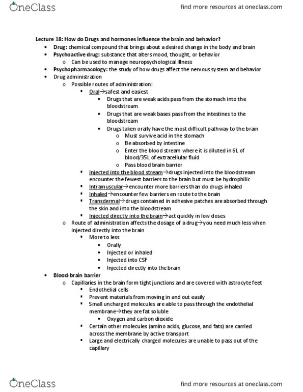 NROSCI 0080 Lecture Notes - Lecture 18: Psychoactive Drug, Tight Junction, Extracellular Fluid thumbnail