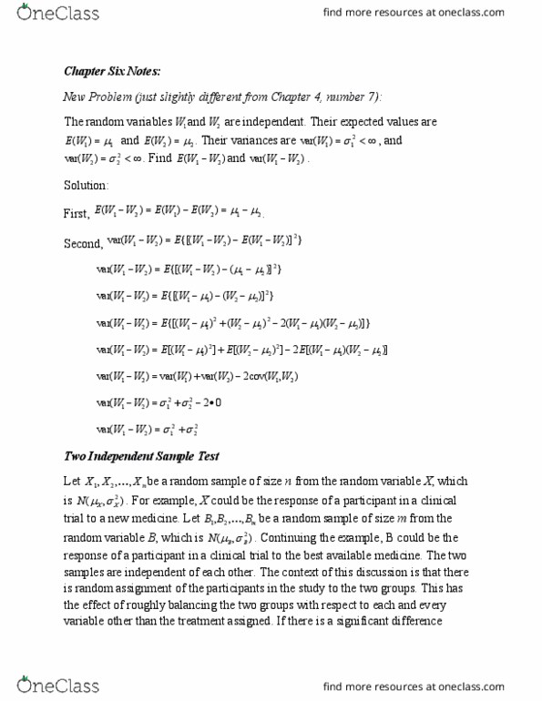 AMS 315 Lecture Notes - Lecture 2: Null Hypothesis, Random Variable, Random Assignment thumbnail