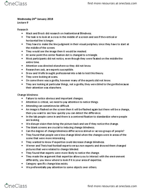 PSYCH 2H03 Lecture Notes - Lecture 9: Change Blindness, Change Detection thumbnail