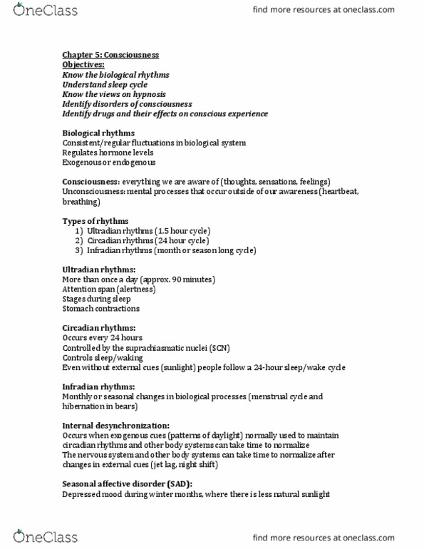 PSYC 1200 Lecture Notes - Lecture 5: Seasonal Affective Disorder, Circadian Rhythm, Jet Lag thumbnail