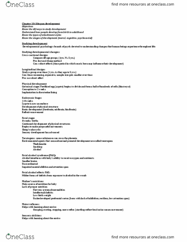 PSYC 1200 Lecture Notes - Lecture 10: Fetal Alcohol Spectrum Disorder, Moro Reflex, Low Birth Weight thumbnail