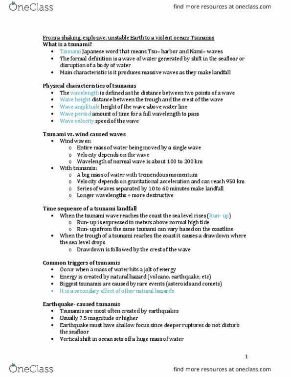 GEOL 1410 Lecture Notes - Lecture 1: Landfall, Wave Height, Shallow Focus thumbnail