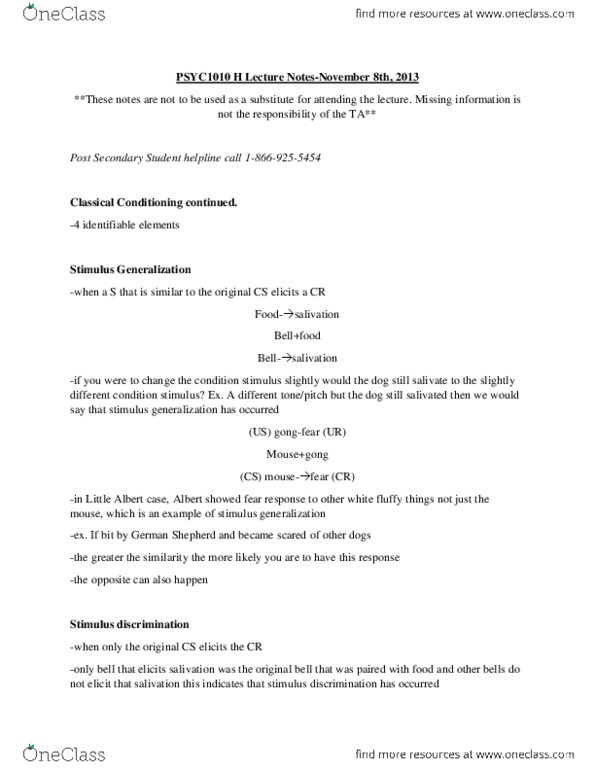 PSYC 1010 Lecture Notes - Lecture 7: German Shepherd, Contiguity, Little Albert Experiment thumbnail