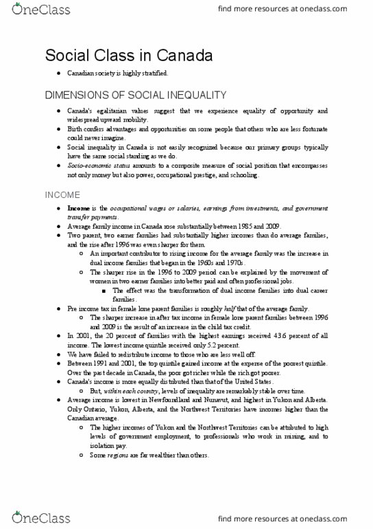 SOCI 2510 Chapter Notes - Chapter 11: Child Tax Credit, Blue-Collar Worker, Social Stratification thumbnail