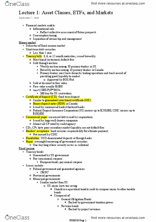 RSM330H1 Lecture Notes - Lecture 1: Federal Deposit Insurance Corporation, Guaranteed Investment Certificate, Primary Dealer thumbnail