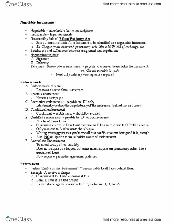 COMMERCE 4SD3 Lecture Notes - Lecture 8: Negotiable Instrument, Promissory Note, Consideration thumbnail