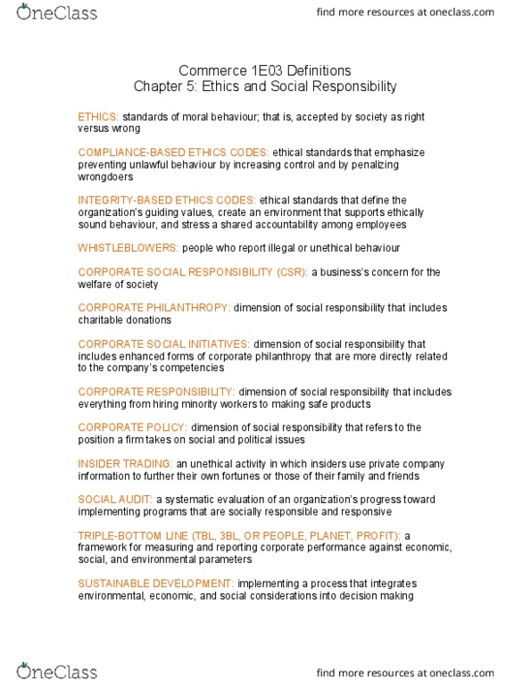 COMMERCE 1E03 Chapter Notes - Chapter 5: Corporate Social Responsibility, Triple Bottom Line thumbnail