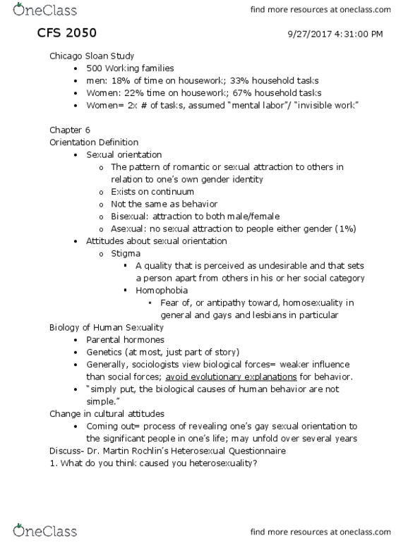 CFS 2050 Lecture Notes - Lecture 7: Heterosexuality, Social Forces, Married People thumbnail