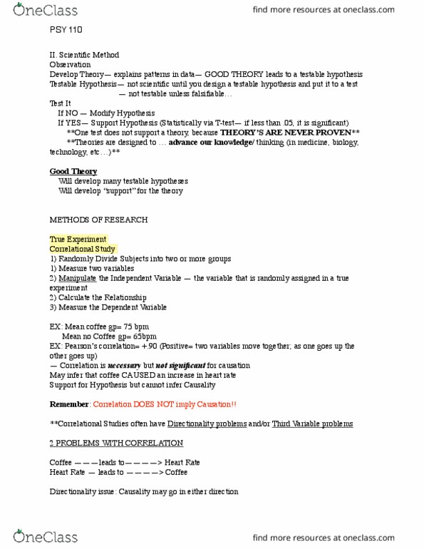 PSY 110 Lecture Notes - Lecture 2: Experiment, Psy thumbnail