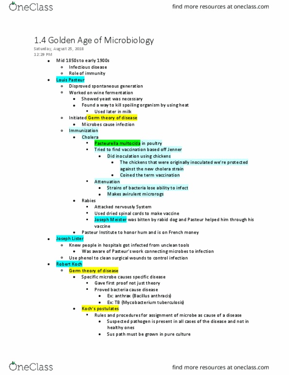 MB 351 Lecture Notes - Lecture 4: Joseph Meister, Louis Pasteur, Mycobacterium Tuberculosis thumbnail