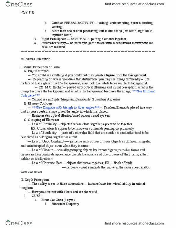 PSY 110 Lecture Notes - Lecture 6: Central Processing Unit, Optical Illusion, Psy cover image