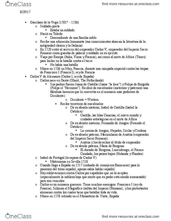 SPAN 353 Lecture Notes - Lecture 2: Isabella I Of Castile, Spanish Cruiser Emperador Carlos V, El Franco thumbnail