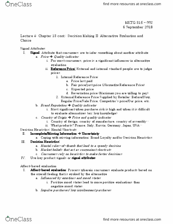 MKTG 315 Lecture Notes - Lecture 4: Reservation Price, Internal Standard, Dan Ariely thumbnail