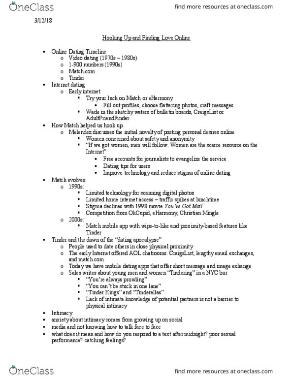 IST 130 Lecture Notes - Lecture 9: Match.Com, Eharmony, Mobile App thumbnail