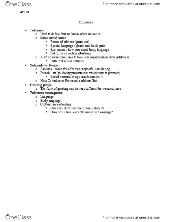 LING 001 Lecture Notes - Lecture 27: Social Distance, Body Language, Eye Contact thumbnail