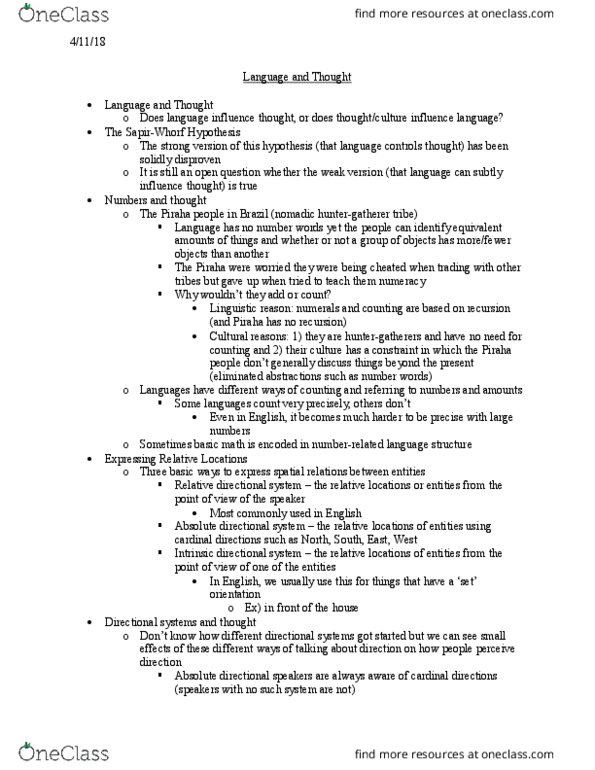 LING 001 Lecture Notes - Lecture 28: Numeracy, Grammar, Grammatical Gender thumbnail