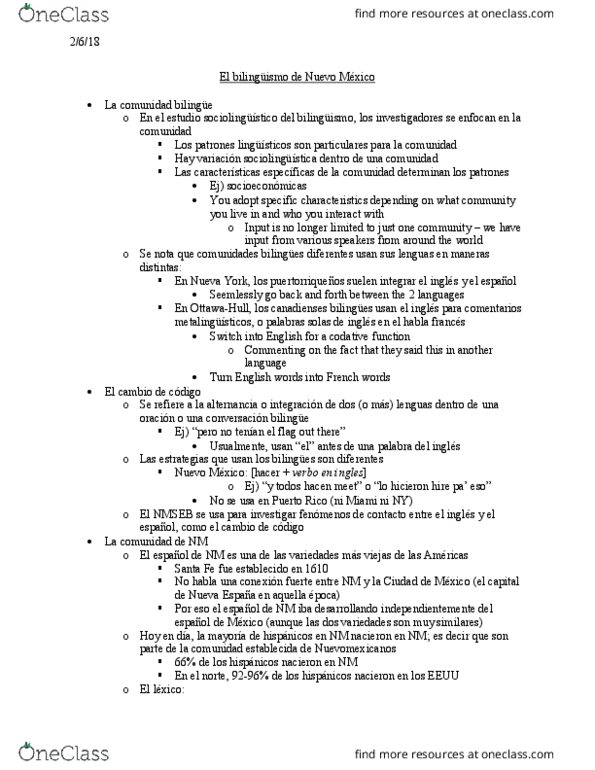 SPAN 497 Lecture Notes - Lecture 8: Hispanos Of New Mexico, None Of The Above, New Mexican Spanish thumbnail