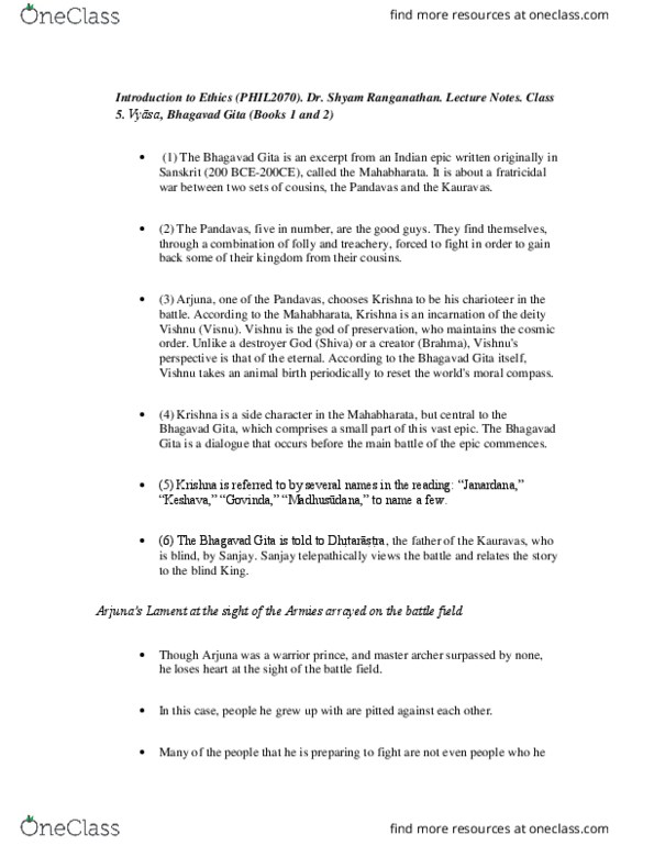 PHIL 2070 Lecture Notes - Lecture 5: Pandava, Deontological Ethics, Vedas thumbnail