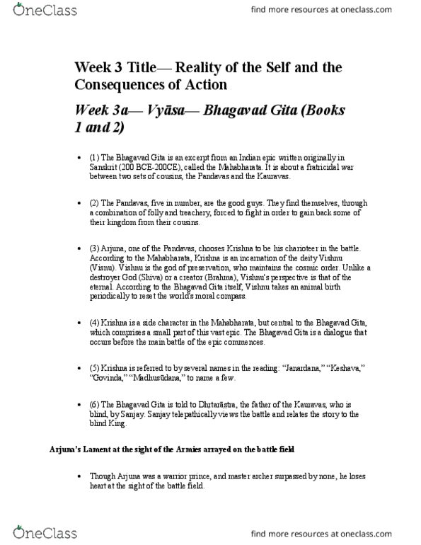 PHIL 1100 Lecture Notes - Lecture 3: Pandava, Action Action, Bhakti Yoga thumbnail