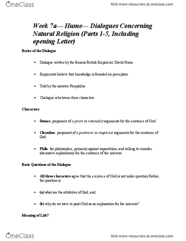 PHIL 1100 Lecture Notes - Lecture 7: Dialogues Concerning Natural Religion, Empiricism, Philosophical Skepticism thumbnail