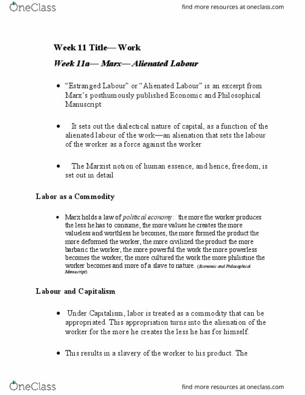 PHIL 1100 Lecture Notes - Lecture 11: The Climax, The Communist Manifesto, Aristocracy thumbnail