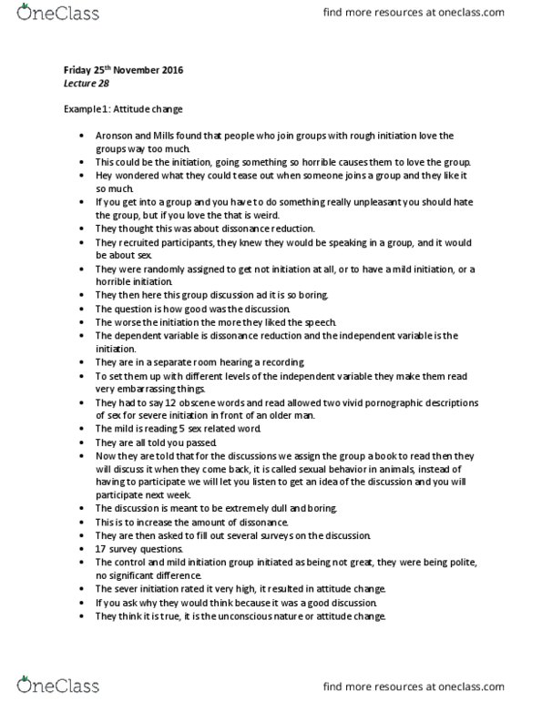 PSYCH 2C03 Lecture Notes - Lecture 28: Attitude Change, Dependent And Independent Variables, The Control Group thumbnail