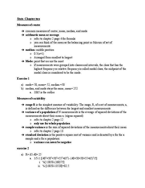 STAT 2507 Lecture Notes - Lecture 2: Squared Deviations From The Mean, Standard Deviation, Quartile thumbnail