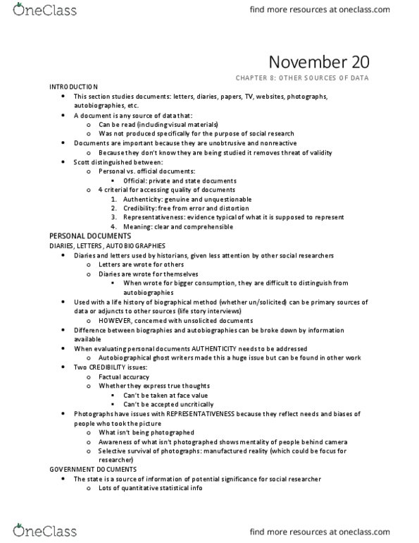 SOCIOL 2Z03 Chapter Notes - Chapter 8: Official Statistics, Subgroup Analysis, Qualitative Research thumbnail