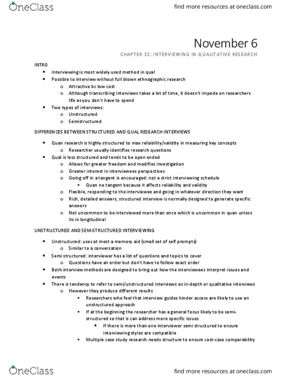 SOCIOL 2Z03 Chapter Notes - Chapter 11: Content Clause, Structured Interview, Kavale thumbnail