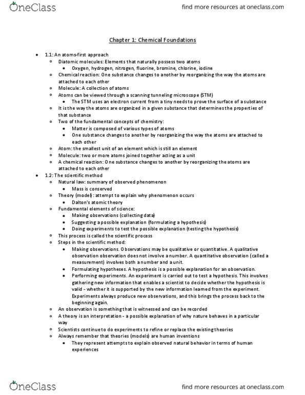 CHEM 130 Chapter Notes - Chapter 1: Electron Rest Mass, Atomic Number, Joseph Proust thumbnail