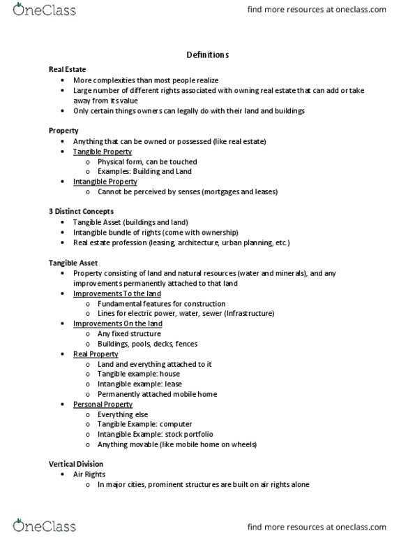 REE 3043 Lecture Notes - Lecture 1: Air Rights, Walgreens, Easement thumbnail