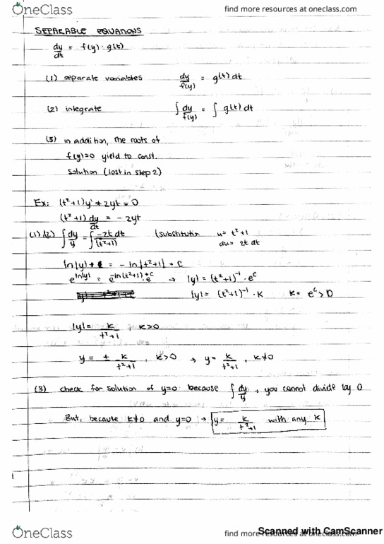 MTH 311 Lecture 2: Separable equations thumbnail