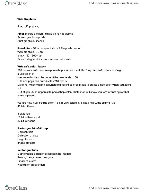 ATLS 2200 Lecture Notes - Lecture 3: Filename Extension, Lossless Compression, Scalable Vector Graphics thumbnail