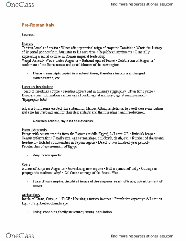 CLA231H1 Lecture Notes - Lecture 2: Apennine Culture, Helenus, Middle Egypt thumbnail