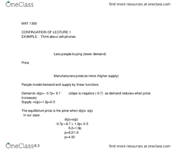 MAT 1300 Lecture Notes - Lecture 2: Asymptote, Coefficient, Graphing Calculator cover image