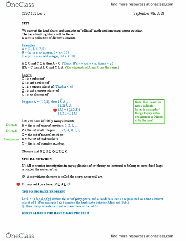 CISC 102 Lecture Notes - Lecture 2: Tranche, Complex Instruction Set Computing, Null Set thumbnail