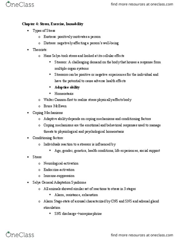 NUR230 Lecture Notes - Lecture 3: Allostatic Load, Stress Management, Cortisol thumbnail