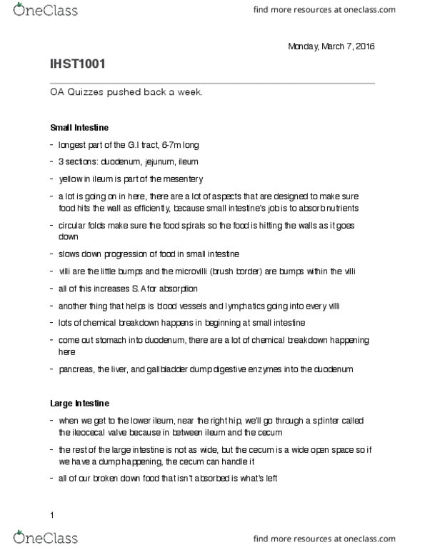 IHST 1002 Lecture Notes - Lecture 1: Pancreatic Juice, Active Transport, Coeliac Disease thumbnail