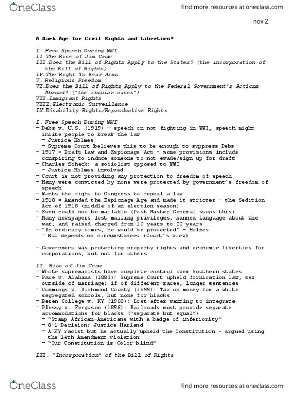 PSC 324 Lecture Notes - Lecture 18: Compulsory Sterilization, Fourteenth Amendment To The United States Constitution, National Firearms Act thumbnail