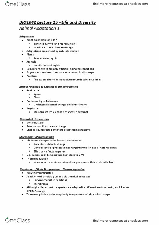 BIO1042 Lecture Notes - Lecture 15: Internal Control, Evaporation, Human Body Temperature thumbnail