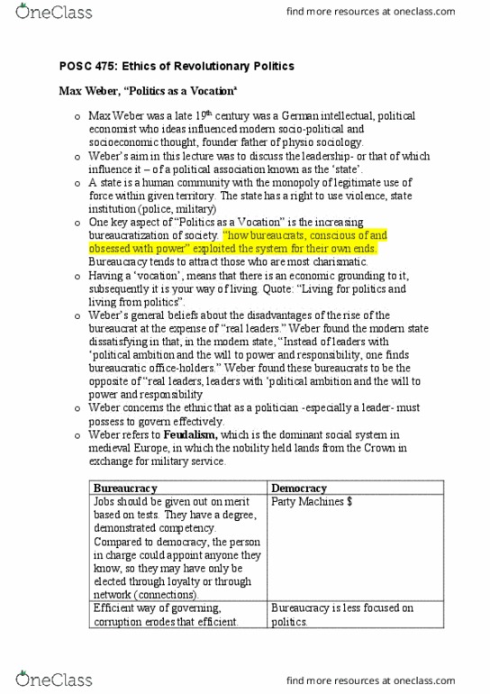 POSC 475 Lecture Notes - Lecture 1: Traditional Authority, Civil Service, Political Economy thumbnail