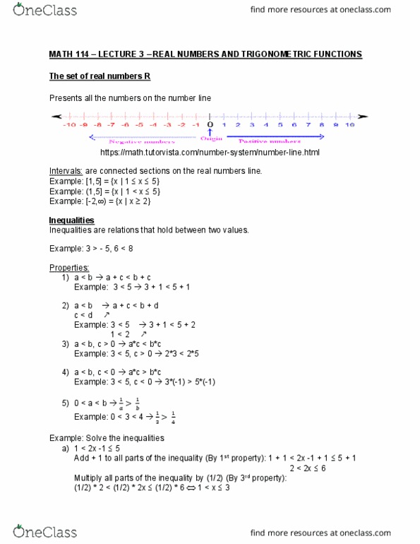 MATH114 Lecture Notes - Lecture 3: Quadratic Function, Trigonometric Tables, Pythagorean Theorem cover image