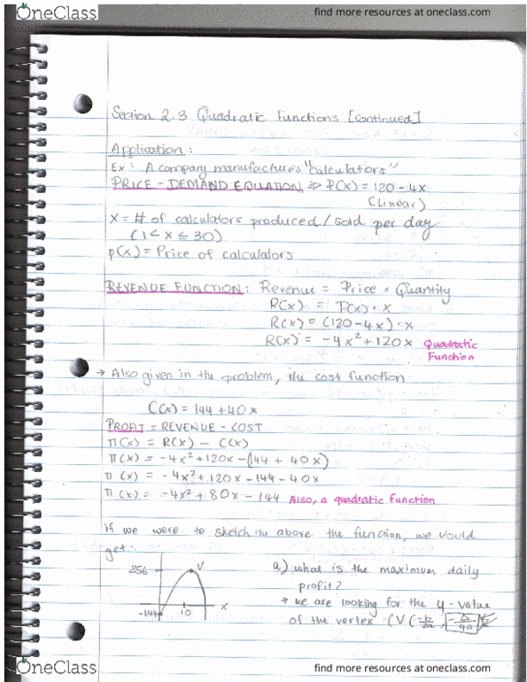 MATH 208 Lecture 3: MATH 208 - LECTURE 3 - Chapter 2.3 -2.4 : Quadratic and Polynomial functions cover image