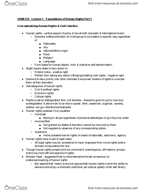 CRIM 335 Lecture Notes - Lecture 1: Cultural Rights, Elite, Positive Law thumbnail