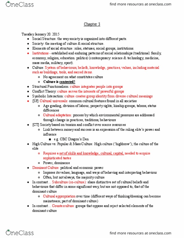 SOC100 Chapter Notes - Chapter 3: Whopper, William Graham Sumner, Role Theory thumbnail