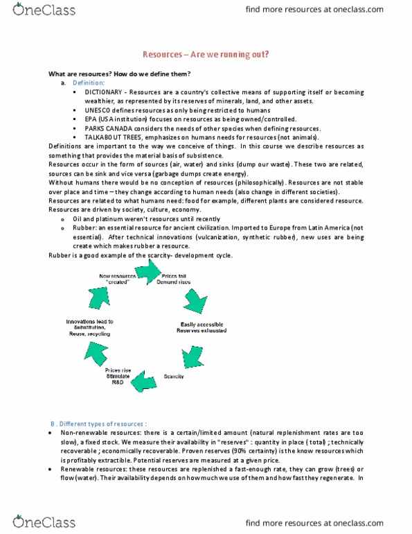 ENVR 201 Lecture Notes - Lecture 1: Resource Distribution, Parks Canada, Cornucopian thumbnail