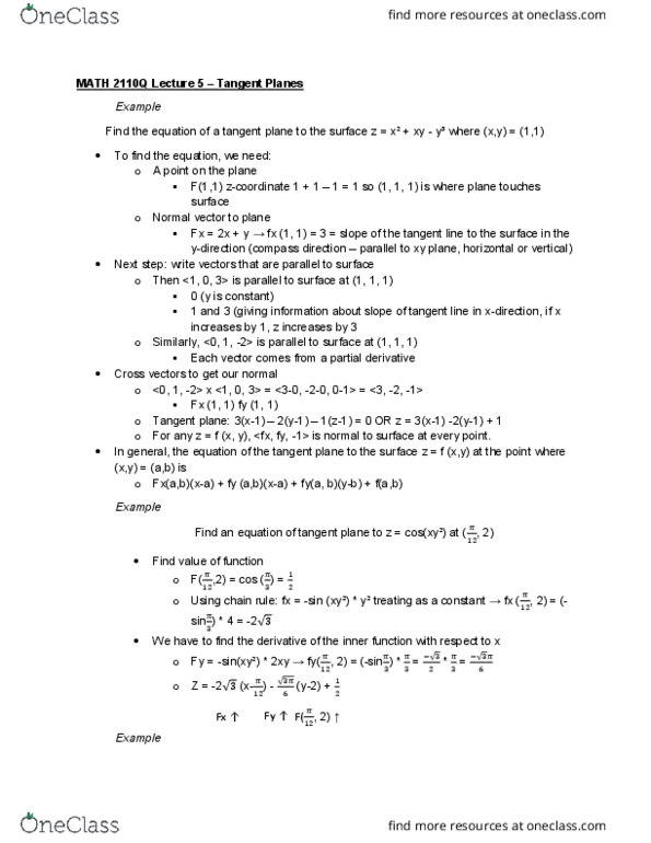 MATH 2110Q Lecture Notes - Lecture 5: Directional Derivative, Tangent Space, Dot Product cover image